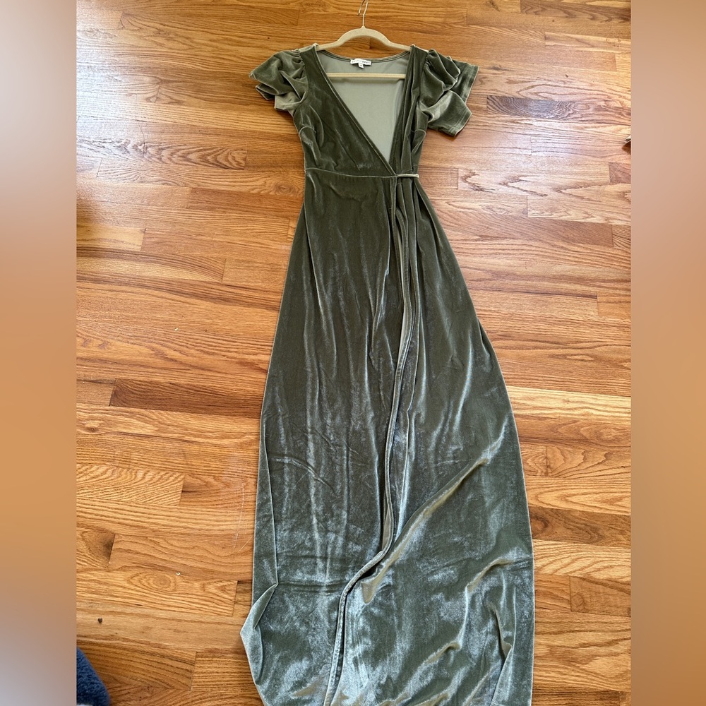 Olive Green Velvet Wrap Dress